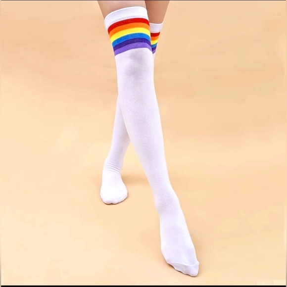 Rainbow Striped Knee High Women's Tube Socks - Picture 2 of 5